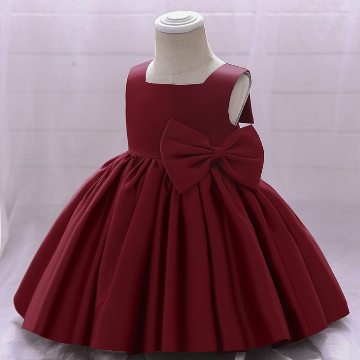 Elsie Satin Dress – Burgundy Princess Birthday Outfit