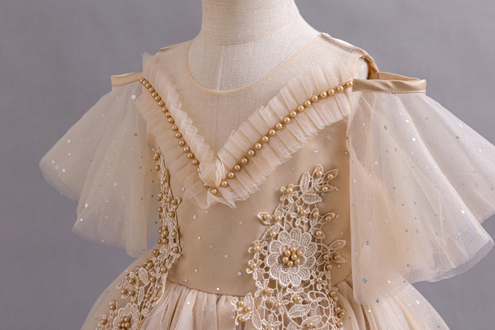 Sally Tulle Appliqué Dress – Gold Birthday Party