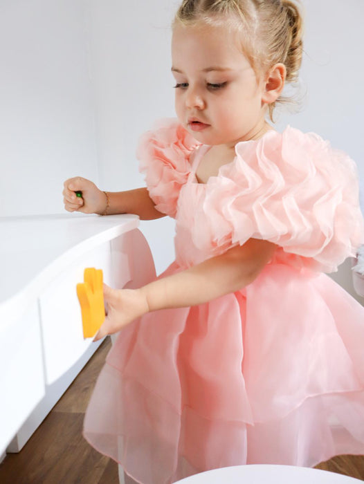 Daisy Ruffled Puff Sleeve Organza Dress