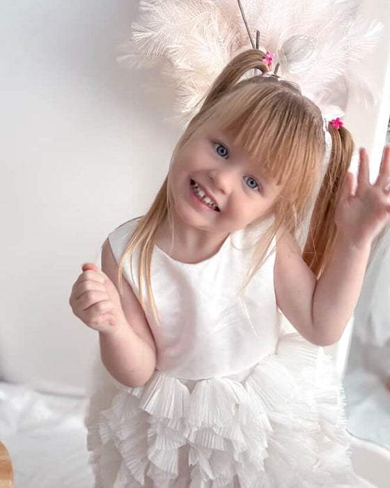 Elara White Ruffle Tulle Bow Dress