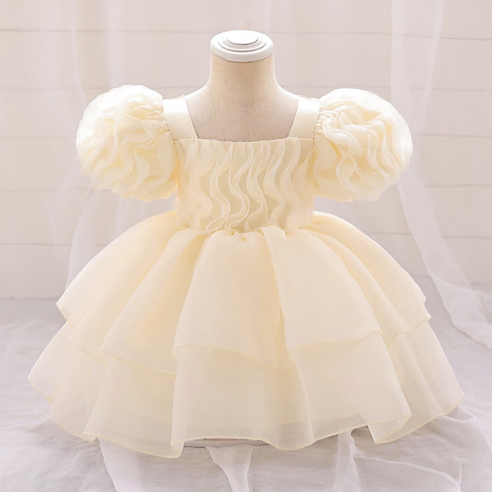 Daisy Organza Puff Sleeve Dress – Cream Birthday