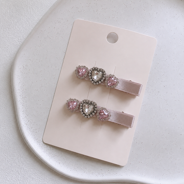 Pink Crystal Heart Hair Clips
