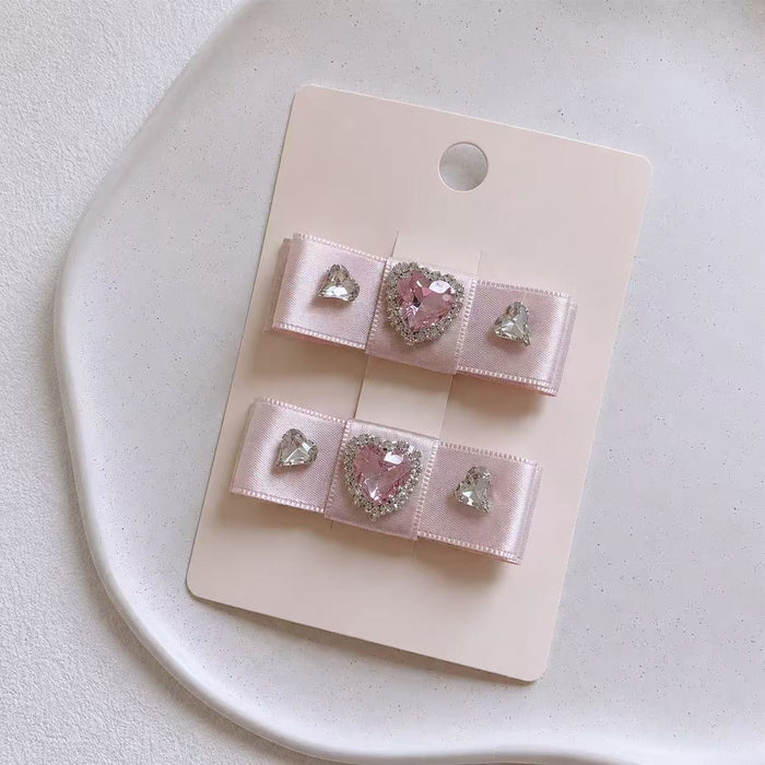 Pink Crystal Heart Hair Clips