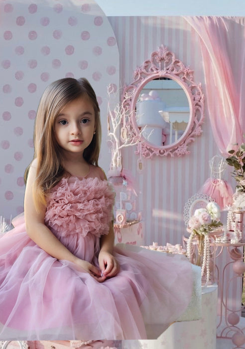 Ariella Pink & Blue 3D Floral Tulle Dress