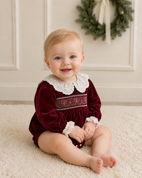 Ivy Smocked Christmas Baby Romper