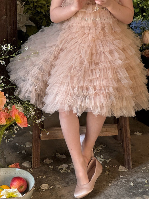 Hayley Tulle Ruffle Halter Dress – Sequin Birthday Flower Girl