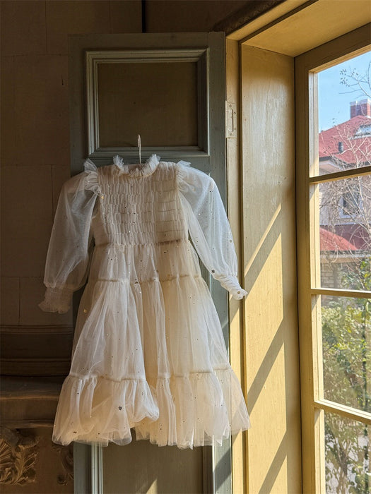Clara Tulle Smocked Dress – Gold Vintage Puff