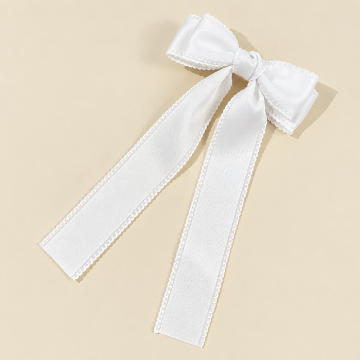 White Scalloped Long Tail Hair Bow for Girls