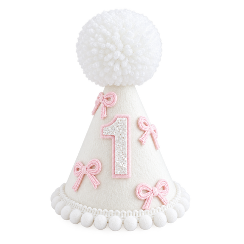 Pink Bow First Birthday Party Hat