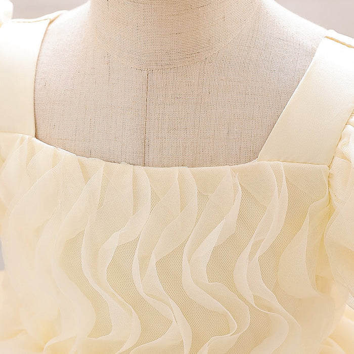 Daisy Organza Puff Sleeve Dress – Cream Birthday