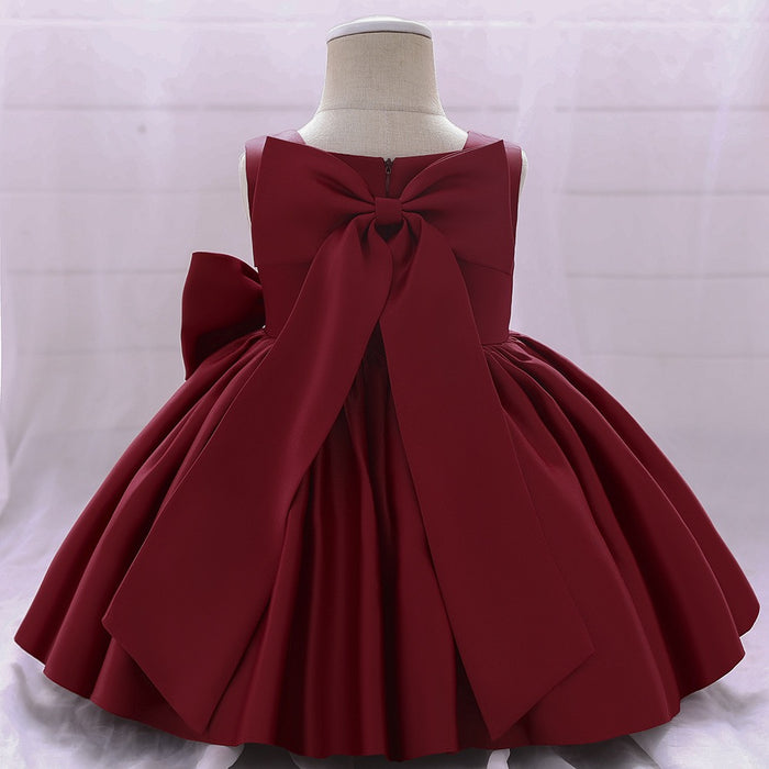 Elsie Satin Dress – Burgundy Princess Birthday Outfit