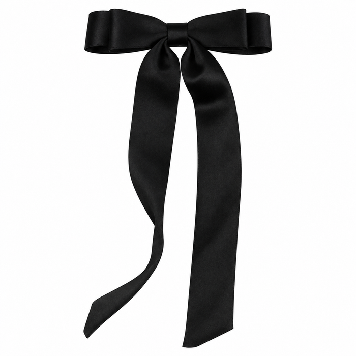 Black Long Tail Satin Hair Bow for Girls
