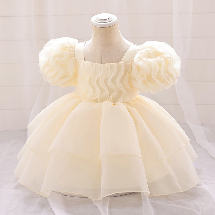 Daisy Organza Puff Sleeve Dress – Cream Birthday