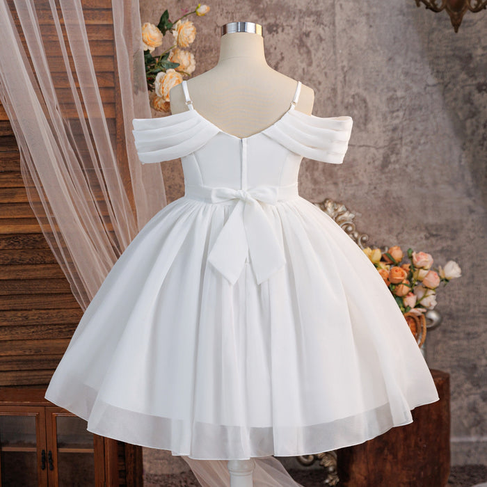White Off Shoulder Year 6 Graduation Dress for Girls