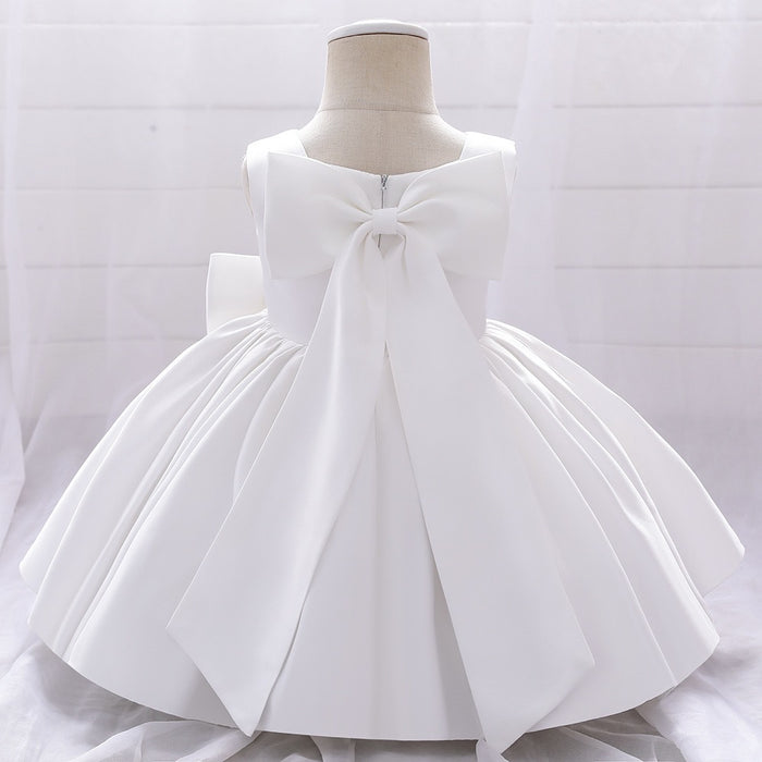 Elsie Satin Dress – White Princess Birthday Outfit