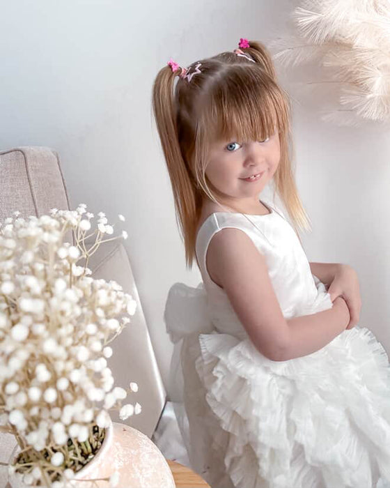 Elara White Ruffle Tulle Bow Dress