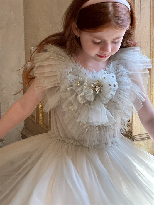 Grey Sequin Tutu Dress for Flower Girl & Birthday