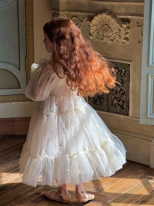 Clara Tulle Smocked Dress – Gold Vintage Puff