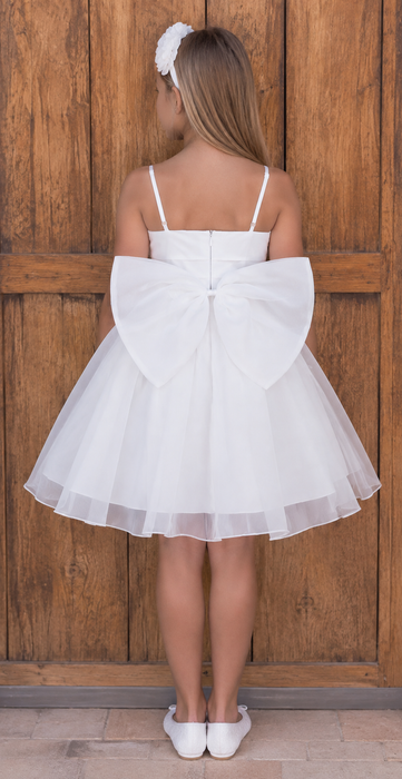 White Bow Year 6 Graduation Dress for Girls