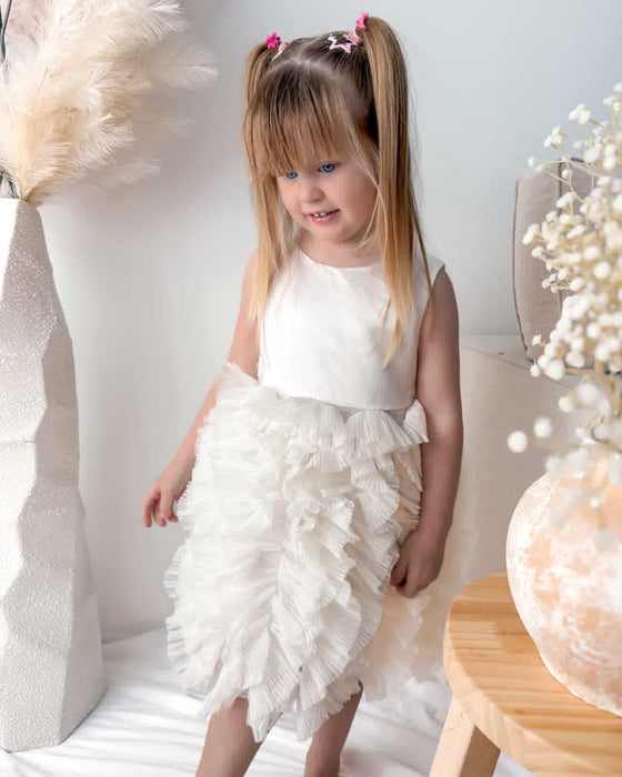 Elara White Ruffle Tulle Bow Dress