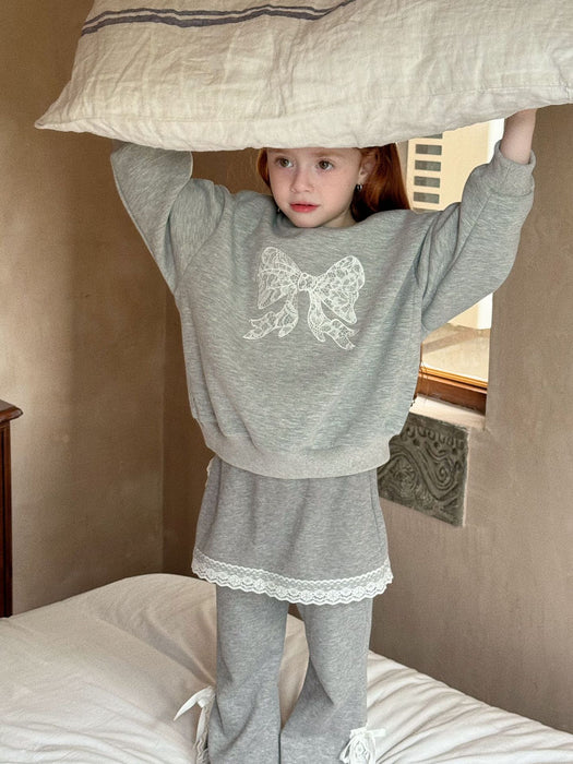 Mila Cotton Bow Sweatshirt – Grey Lace