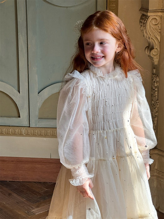 Clara Tulle Smocked Dress – Gold Vintage Puff