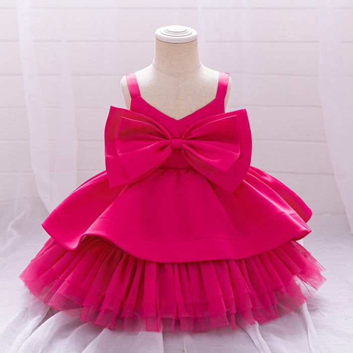 Betty Satin Tulle Dress – Neon Pink Princess Party Outfit