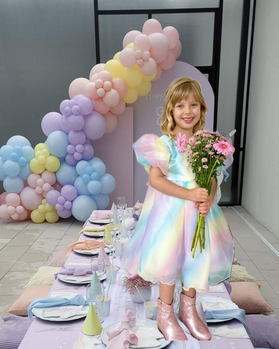 Ariana Pastel Rainbow Organza Puff Dress