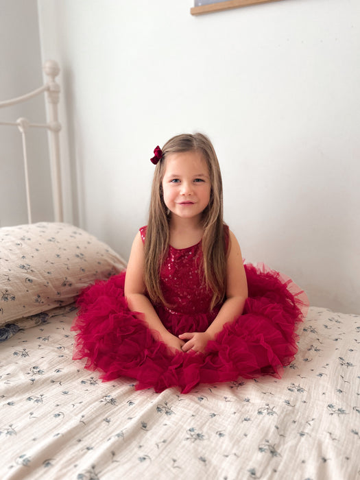 Eva Red Sequin Ruffle Tulle Dress