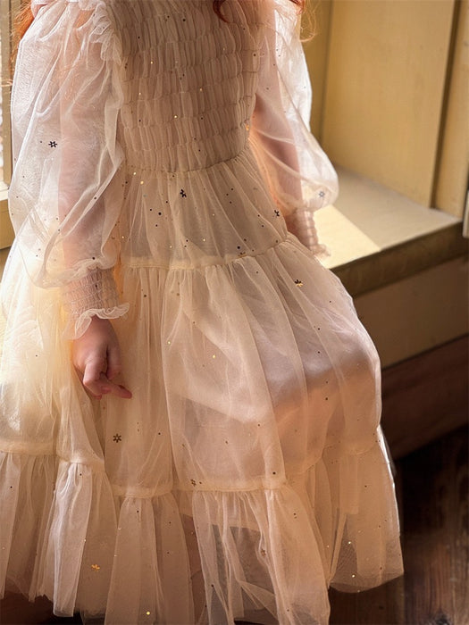 Clara Tulle Smocked Dress – Gold Vintage Puff