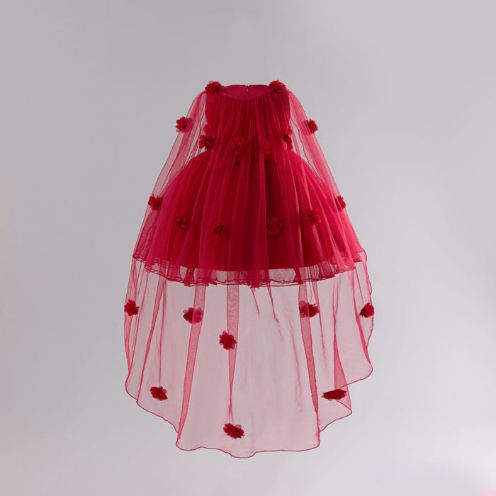 Flora Tulle Flower Cape Dress – Red Fairy Princess Birthday