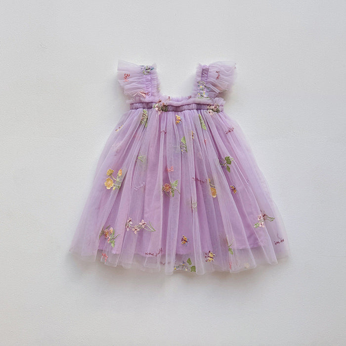 Amelia Embroidered Tulle Dress – Lilac Floral Party Dress for Girls