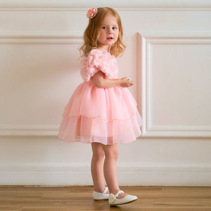 Daisy Organza Puff Sleeve Dress – Pink Birthday