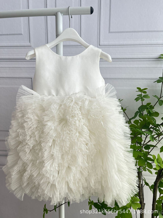 Elara White Ruffle Tulle Bow Dress