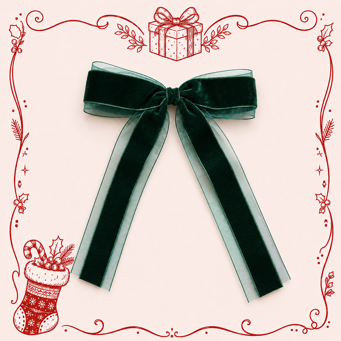 Forest green velvet bow Christmas hair clip for girls