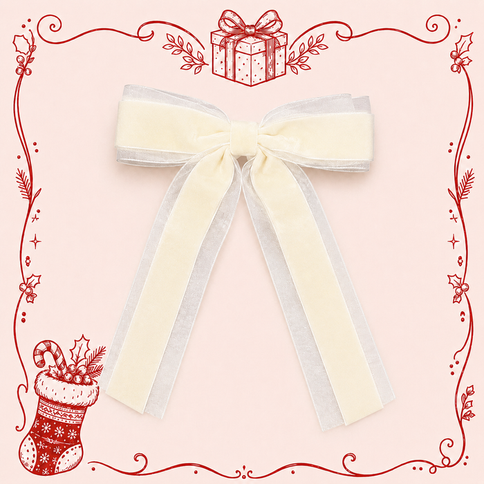 Ivory velvet bow Christmas hair clip for girls