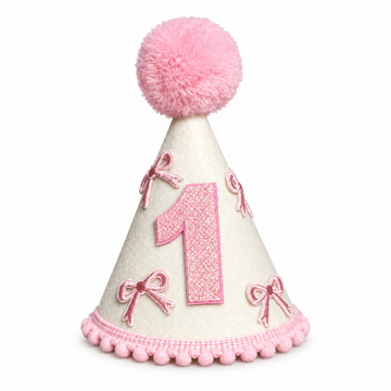 Pink Pom Pom First Birthday Hat