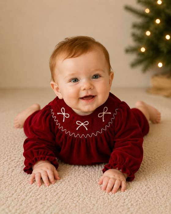 Belle Bow Christmas Baby Romper