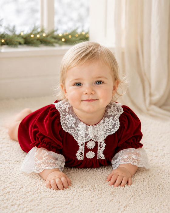 Stella Lace Christmas Baby Romper