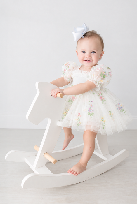 Fairy Bloom Floral Embroidered Baby Romper - White