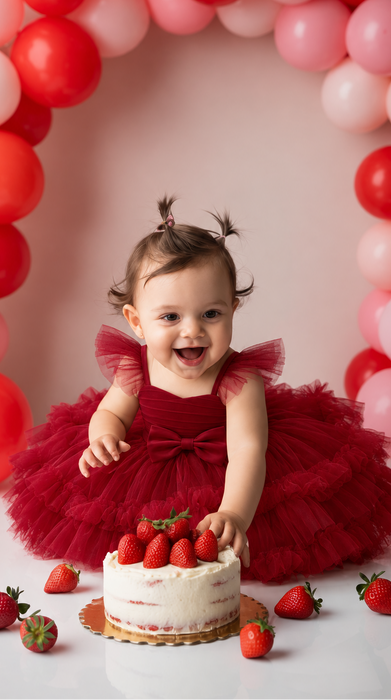 Ruby Red Bow First Birthday Dress