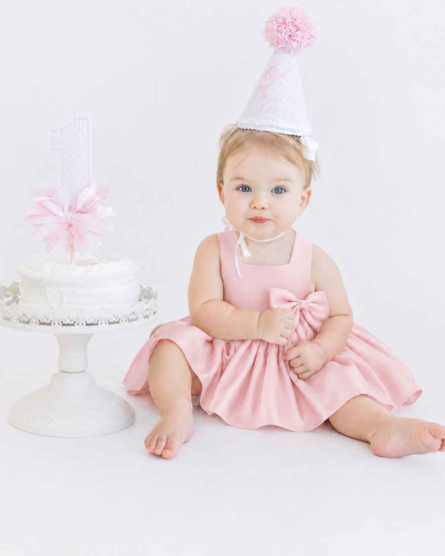 Elsie Satin Bow Party Dress (Pink)