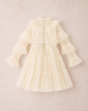 Back view of ivory white long sleeve girls special occasion dress