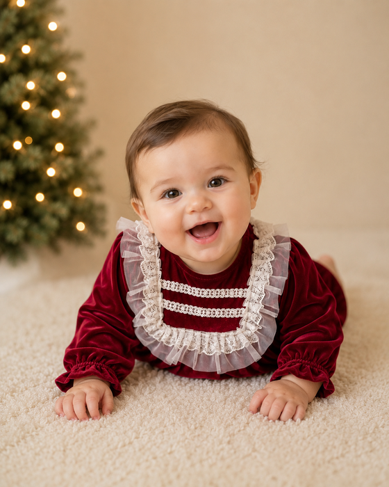 Holly Lace Christmas Baby Romper