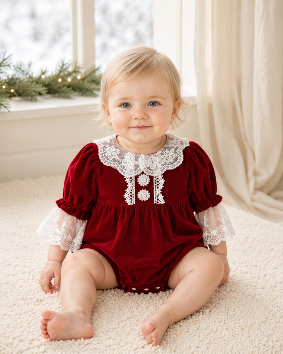 Stella Lace Christmas Baby Romper