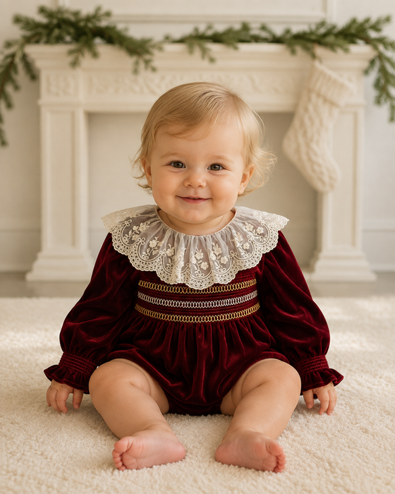Joy Lace Christmas Baby Romper