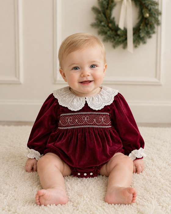 Ivy Smocked Christmas Baby Romper