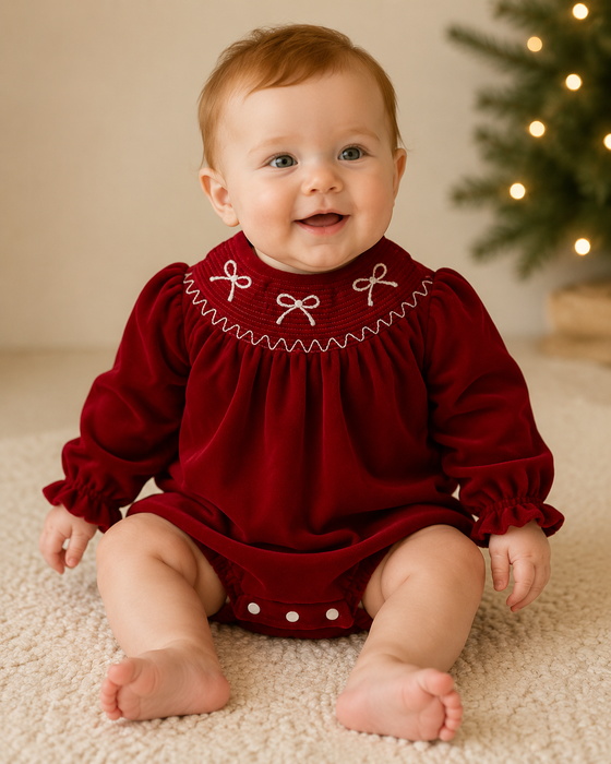 Belle Bow Christmas Baby Romper