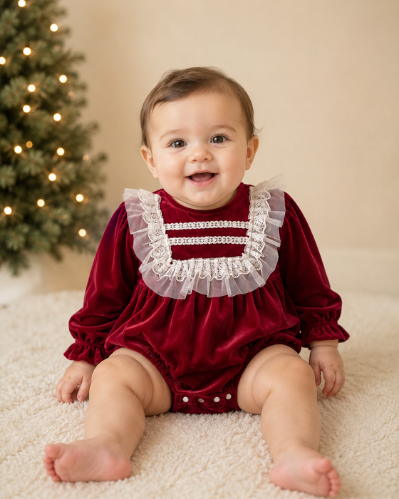Holly Lace Christmas Baby Romper