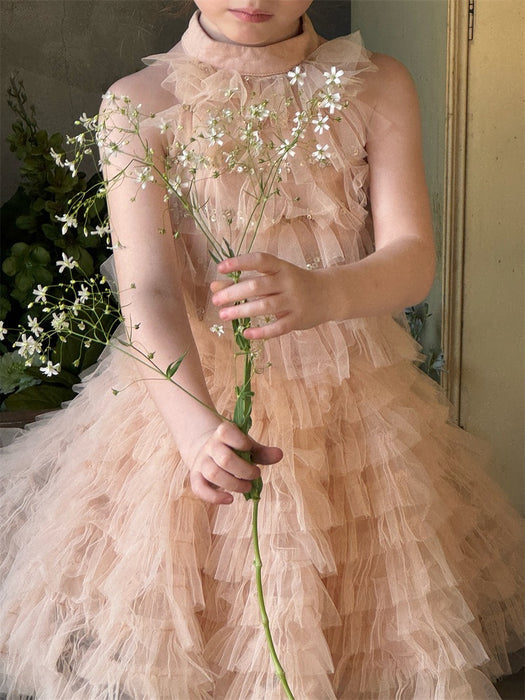 Hayley Tulle Ruffle Halter Dress – Sequin Birthday Flower Girl